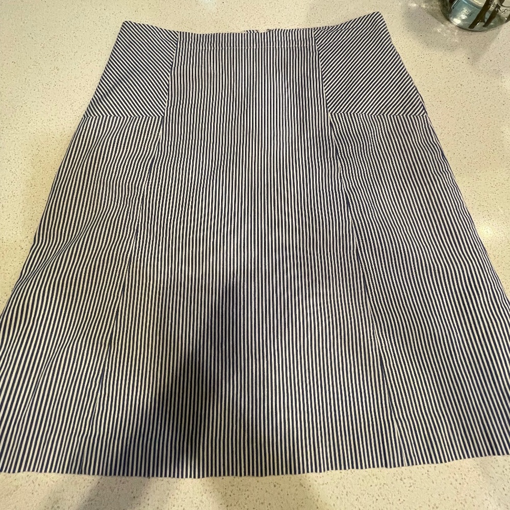 TALBOTS  GENTLY USED BLUE AND WHITE STRIPED A LINE SKIRT SZ 10